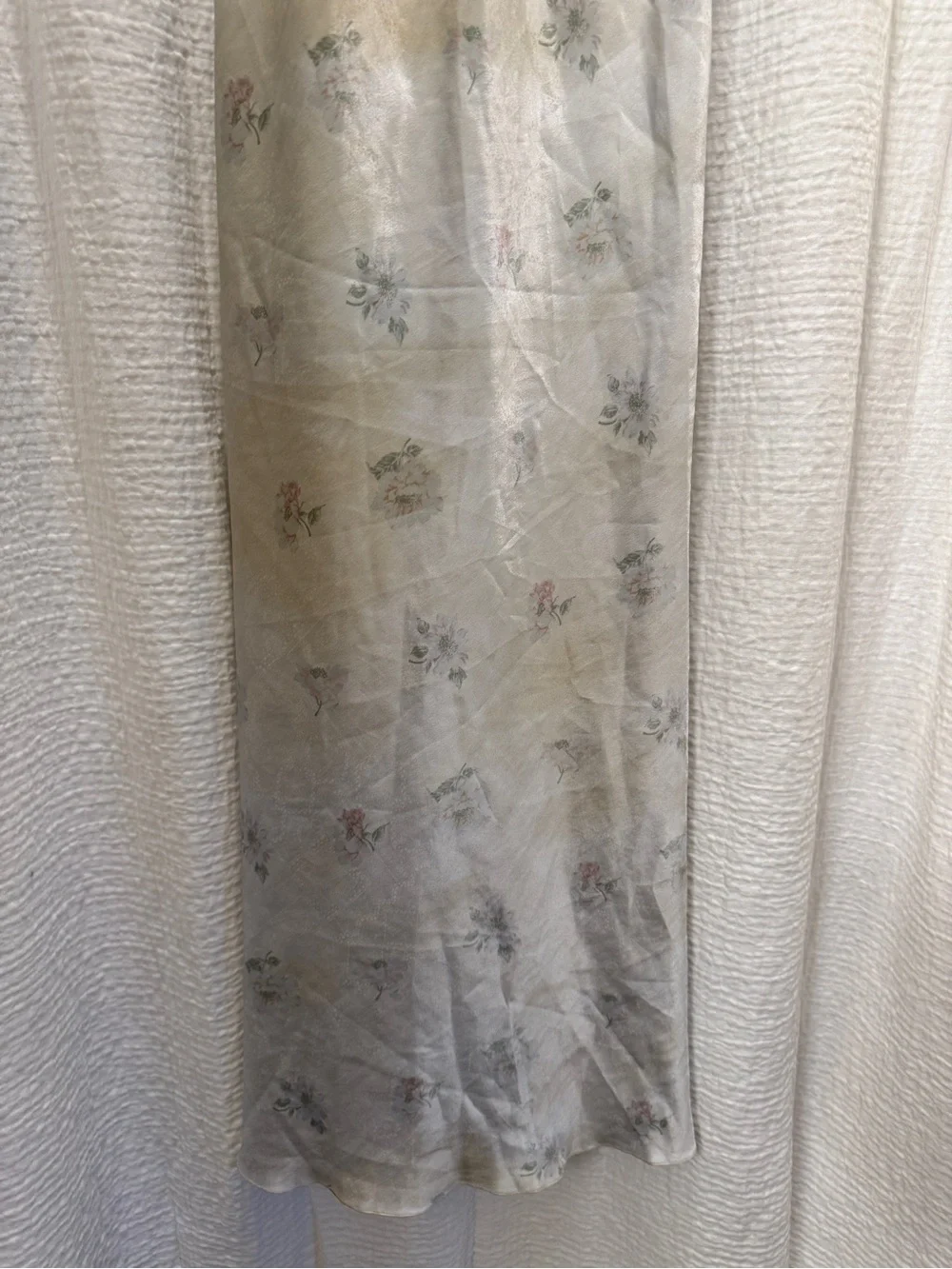 Vintage Calin Lingerie Lace Trim Floral Satin Maxi Slip Dress Medium